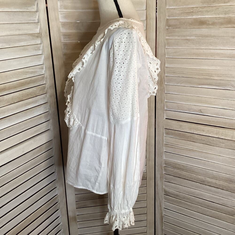 Anthropologie Seen Worn Kept Ivory Eyelet Ruffle 100% Cotton Blouse M - Picture 7 of 11